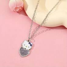 Sanrio 1pc Cartoon Anime Heart-Shaped Rhinestone Pendant Necklace With Exquisite And Compact Design Suitable For Gifting To Fans As Jewelry For Women And Girls