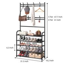 1pc,4/5 Tier Storage Shelf,Standalone Coat Rack With 8 Double Hooks,31.49 Inch Wide Hallway Shoe Rack,Entryway Coat Rack,Living Room, Bathroom, Hallway Shoe Organizer - Black - View 10