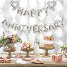 18 件周年快乐套装周年快乐爱心铝膜气球适用于周年纪念日室内外装饰，营造周年纪念氛围，圣诞节 - 彩色 - 查看 5