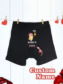 Personalized Christmas Gift For Men, Black Sexy Breathable Funny Underwear With White Letter Pencil Print, Customizable Name, Great Gift For Boyfriend Or Husband