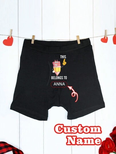Personalized Christmas Gift For Men, Black Sexy Breathable Funny Underwear With White Letter Pencil Print, Customizable Name, Great Gift For Boyfriend Or Husband