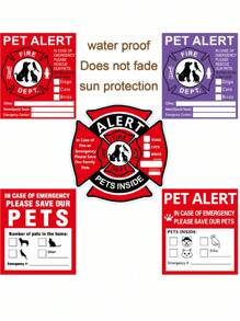 5pcs Pet Alert Sticker,Warning Emergency Fire Rescue Stickers Waterproof Decals,Save Our Cats/Dogs In Emergency Fire Situations, Firefighters Will Use Alarm Sticker To Rescue Our Family From Windows, Doors, Or Houses - Multicolor - View 1