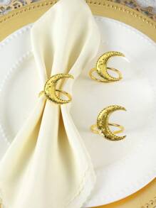 Juego de 2/4/6 piezas de argollas para servilletas con motivos de estrellas y lunas, aros de servilleta Eid Al-Adha para decorar la mesa del comedor, portaservilletas dorados con forma de luna - multicolor - Ver 11