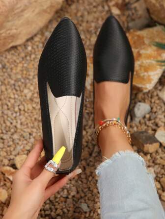 Summer New Pointed Toe Flat Casual Shoes Women, Plus Size, European And American Imported, Low-Cut, Sporty, Solid Color, Leisure
