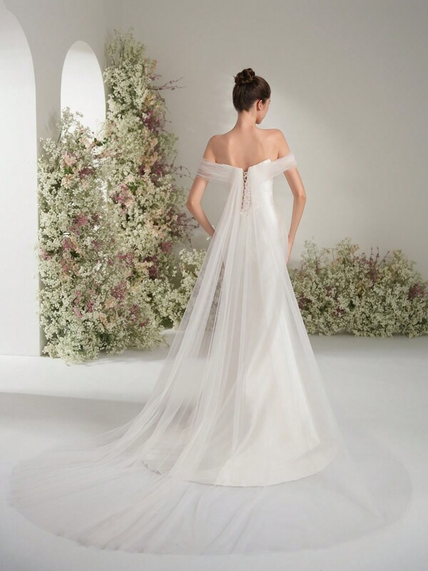 Vestido de noiva branco Vestido de noiva alto Vestido de noiva Vestido de noiva Ombro a Ombro Vestido de noiva Sereia Cetim Etéreo Elegante Romântico Boêmio Cauda Real Regal