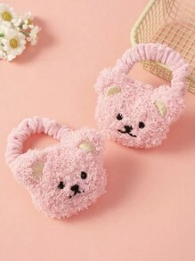 2 件装可爱卡通熊毛绒发圈，女孩蓬松发饰 - 彩色 - 查看 7