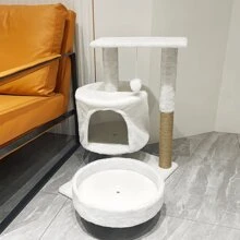 1 pezzo Albero per arrampicata per gatti, struttura per arrampicata per gatti, prodotti di intrattenimento per gatti, durevoli, che non lasciano peli, torre per gatti con piattaforma e area per dormire, prodotto completo a più strati per gatti, piccola struttura per gatti con giocattoli di provocazione, tiragraffi in sisal naturale che offre un habitat morbido per gattini e gatti adulti, tiragraffi con lettino, torre per gatti per interni