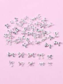 TSZS 50 piezas/paquete Surtido aleatorio de decoraciones de uñas con lazos estilo Y2K, suministros para uñas, encantos para uñas, gemas para uñas - Plateado - Ver 6