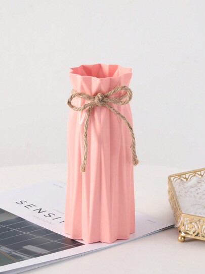 Plastic Vase, Height 6.9 Inches, Origami Pampas Grass Ceramic Appearance Artificial Flower Tafel Centerpiece ation Country Farmho Office Home Living Room Festive Atmosphere Glass Vase