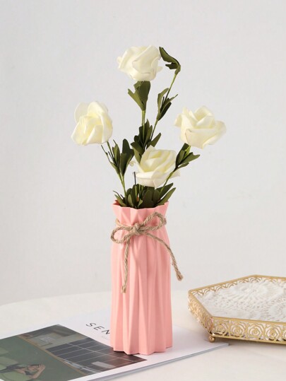 Plastic Vase, Height 6.9 Inches, Origami Pampas Grass Ceramic Appearance Artificial Flower Tafel Centerpiece ation Country Farmho Office Home Living Room Festive Atmosphere Glass Vase view 4