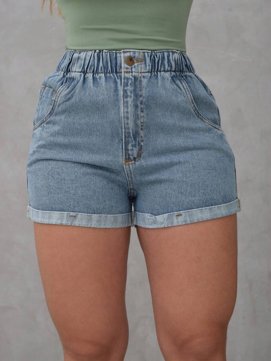 Women Denim Shorts - Rửa trung bình - Xem 1