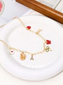 1 pieza Colgante de collar con letras, moños, corazones, mariposas y botas encantadores para mujeres, adecuado para uso diario, citas, fiestas, festivales de música como regalo del Día de la Madre