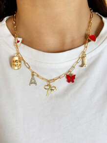 1 pieza Colgante de collar con letras, moños, corazones, mariposas y botas encantadores para mujeres, adecuado para uso diario, citas, fiestas, festivales de música como regalo del Día de la Madre