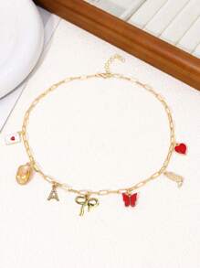1 pieza Colgante de collar con letras, moños, corazones, mariposas y botas encantadores para mujeres, adecuado para uso diario, citas, fiestas, festivales de música como regalo del Día de la Madre