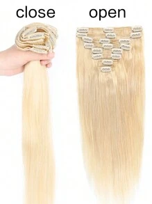 Blonde Color #613 Natural Straight Clip In Hair Extensions Human Hair 18-26 Inch 120g 8Pcs/Set Hair Extensions For Women - Gold - View 7