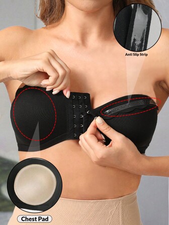 无肩带胸罩女士前扣式胸罩隐形性感无缝聚拢胸罩胸垫无线无肩带上衣女性内衣