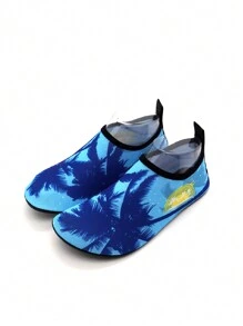 Men's Beach Shoes (Water Shoes) - Simple Blue Coconut Tree Pattern, Lightweight, Breathable, Quick - Drying And Ultra - Soft Soles