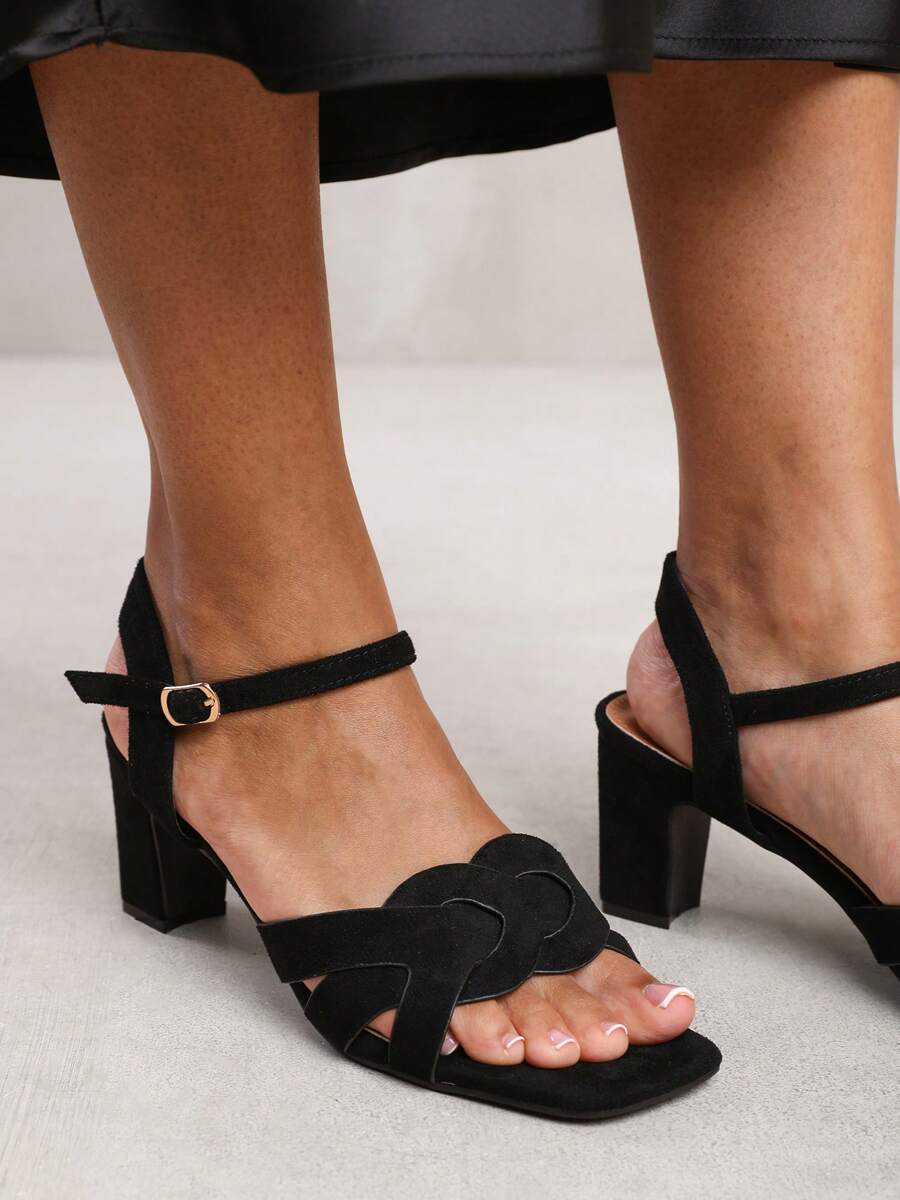 Where’s That From TINSLEY LOW BLOCK HEEL WITH BRAIDED DETAIL - Black LY Suede - View 1