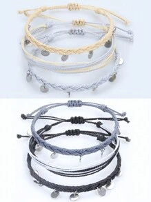 Set de 3 piezas de pulsera impermeable y tobillera en estilo bohemio con lentejuelas de colores, se puede usar como pulsera o cadena de pie en la playa