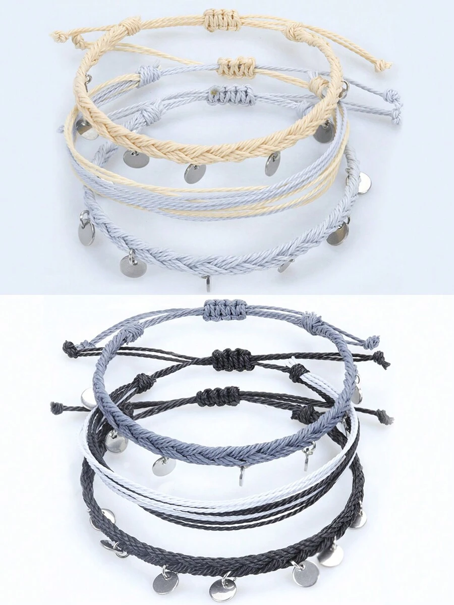 Set de 3 piezas de pulsera impermeable y tobillera en estilo bohemio con lentejuelas de colores, se puede usar como pulsera o cadena de pie en la playa