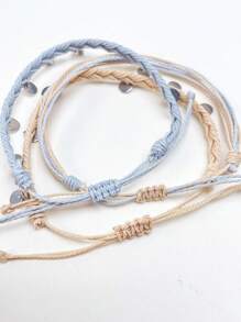 Set de 3 piezas de pulsera impermeable y tobillera en estilo bohemio con lentejuelas de colores, se puede usar como pulsera o cadena de pie en la playa
