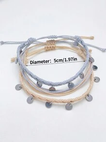 Set de 3 piezas de pulsera impermeable y tobillera en estilo bohemio con lentejuelas de colores, se puede usar como pulsera o cadena de pie en la playa