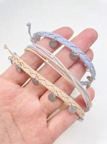 Set de 3 piezas de pulsera impermeable y tobillera en estilo bohemio con lentejuelas de colores, se puede usar como pulsera o cadena de pie en la playa