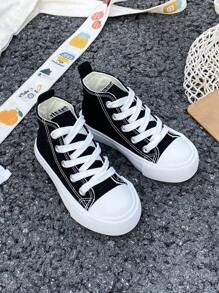 Scarpe di tela OPOEE, sneaker mid-top per bambini, primavera/autunno, stile coreano, unisex, sneaker basse alla moda, scarpe sportive casual stringate, sneaker alte classiche, scarpe casual sportive polivalenti per skateboard per bambini - nero - Visualizzare 5