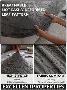 1pc Geometric Lines Jacquard Plush Sofa Slipcover, Elastic One-Piece Couch Cover In Simple Style, Pet-Friendly Non-Slip Dirt-Resistant Machine Washable Sofa Protector For All Seasons, Comes With 1pc 45*45cm Cushion Cover - Dark Grey - View 8