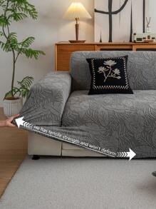 1pc Geometric Lines Jacquard Plush Sofa Slipcover, Elastic One-Piece Couch Cover In Simple Style, Pet-Friendly Non-Slip Dirt-Resistant Machine Washable Sofa Protector For All Seasons, Comes With 1pc 45*45cm Cushion Cover - Dark Grey - View 11