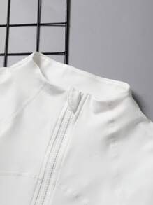 Women's Solid Color Zipper Long Sleeve Athletic Jacket, Form-Fitting Thumb Hole Cuff, Fitness Yoga Running Sportswear