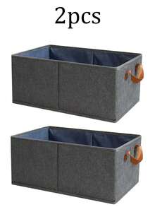 2pcs/Set Foldable & Stackable Storage Boxes, Portable Handheld Storage Containers For Clothes, Toys, Decorations, Office Supplies, Suitable For Wardrobe, Desk, Shoe Rack, Home, Bedroom, Office