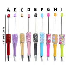 10pcs Creative Rhinestone, Glitter, Confetti, Star, Crystal, Pearl, Rabbit, Flower, Candy Series Plastic Ballpoint Pen Set (Random Color), Suitable For DIYing With Colorful Wooden Beads, Silicone Beads, Acrylic Beads, Office & School Supplies