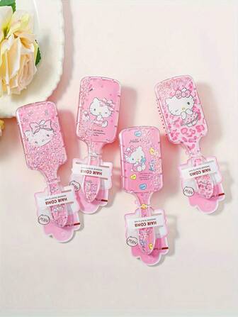 Sanrio Hello Kitty Hair Brush With Shiny Sequins, Suitable For All Hair Types, Durable Rubber Bristles, Cute Cartoon Design, Perfect Gift For Girls
