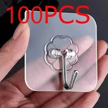 100pcs Super Sticky Transparent Wall Hooks, Removable No Drill Hooks For Kitchen, Bathroom, Bedroom, Living Room, Multi-Function Hooks, Suitable For Party, Christmas, Valentine's Day Decor, Minimalist, Wedding Decor, Boho, Bathroom & Kitchen Accessories, Home Decoration