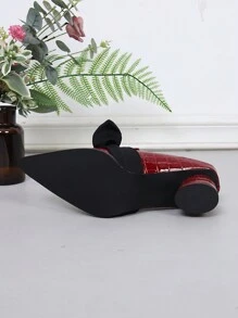 1. 新款女士尖头乐福穆勒鞋 - 奢华格纹高跟凉鞋，橡胶鞋底，时尚女鞋，圆形粗跟，独家酒红色黑色露趾女士高跟穆勒鞋，适合所有季节，派对礼服高跟鞋。尺码偏大 - 尺码偏小，完美贴合 - 酒紅色 - 查看 4