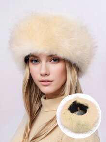 1Pc Mũ Cossack Nga mềm mại mùa đông cho nữ Mũ mùa đông Băng đô lông giữ ấm tai cho nữ - màu nâu - Xem 14
