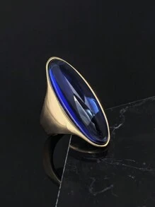 Fashion High Quality Golden Beautiful Blue Rhinestones Rings Artificial Crystal Royal Blue Rings For Women's - Gold Ring - View 7