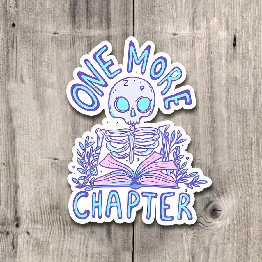 3 Zoll Vinyl Aufkleber "One More Chapter", Design mit lesendem Skelett, Geschenk für Buchliebhaber, perfekt für Laptops, Wasserflaschen, Handyhüllen, Notizbücher und mehr, wasserfest und dauerhaft, einfach anzubringen, hochglänzende Oberfläche, UV-geschützt, kratzfest, ideal für Personalisierung und als Geschenk, Aufkleber für Buchliebhaber, Aufkleber für E-Book-Reader, Geschenk für Buchliebhaber, Bücher-Merchandise, Aufkleber für Schmöker-Fans, Aufkleber für Lesebegeisterte, E-Reader