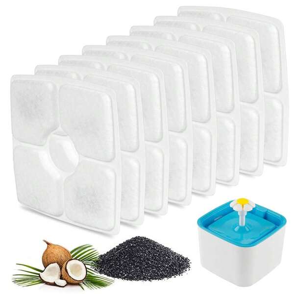 Cat Fountain Filter Replacement, Cat Water Filters With Three Stage Filtration System For 84oz/ 2.5L Automatic Pet Fountain Dog Water Dispenser, 8 Packs