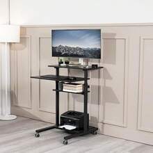 VIVO Mobile Height Adjustable Table Stand Up Desk With Storage Computer Workstation Rolling Presentation Cart Black CART-V02DB - Black1 - View 2