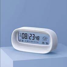 Reloj de mesa digital transparente SZ-806 con visualización de humedad y temperatura, calendario semanal, despertador, alimentado por batería AA, decoración del hogar moderna adecuada para dormitorio de estudiante, escritorio para volver a la escuela, decoración del hogar, decoración de habitación - Blanco - Ver 2