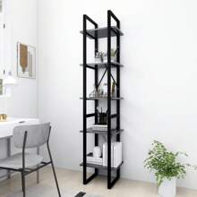 5 Tier Tall Bookcase Grey Engineered Wood Storage Shelf 40x30x175 Cm Modern Design Home Office Furniture - Grey - View 1