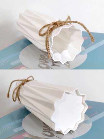 Plastic Vase, Height 6.9 Inches, Origami Pampas Grass Ceramic Appearance Artificial Flower Tafel Centerpiece ation Country Farmho Office Home Living Room Festive Atmosphere Glass Vase view 7