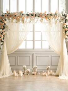 1Pc/2Pcs Champagne/Beige Tulle Backdrop Curtains, Transparent/Sheer Background Curtains,DIY Rustic Wedding Accessories,Wedding Birthday Party Supplies,Valance Gauze For Romantic Wedding Bride Shower Birthday Party Background Decor, Holiday Party Photography Background Decor,Hanging Curtain Background Decor(Come With 5/10 Clips)