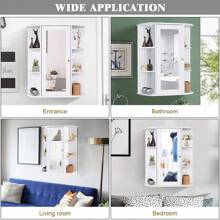 Mobiletto alto da parete a 3 ripiani con specchio per il bagno, 60x17x58cm, mobile contenitore bianco, decorazione per il bagno per la casa, organizer per il trucco