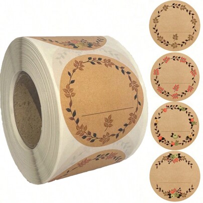 500 piezas por rollo, etiquetas autoadhesivas de papel kraft de 2 pulgadas/5 cm con diseño de corona, etiquetas para latas, etiquetas para almacenamiento de alimentos, etiquetas para sellar bolsas de regalo