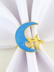 Juego de 2/4/6 piezas de argollas para servilletas con motivos de estrellas y lunas, aros de servilleta Eid Al-Adha para decorar la mesa del comedor, portaservilletas dorados con forma de luna - multicolor - Ver 4