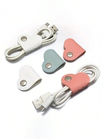 TMMT Juego de 3 organizadores de cordón con forma de corazón en colores mixtos, organizadores de cables para auriculares, organizadores de cables de PU, regalos para hombres y mujeres en colores variados (colores aleatorios)