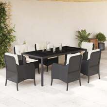 Elegant 7 Piece Outdoor Dining Set With Comfortable Cushions In Black Poly Rattan - Black - View 1
